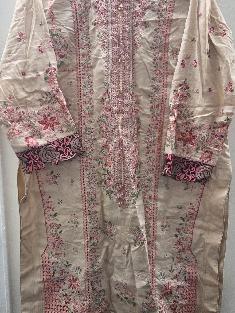 Embroidered Floral Long Tunic in Blush Pink